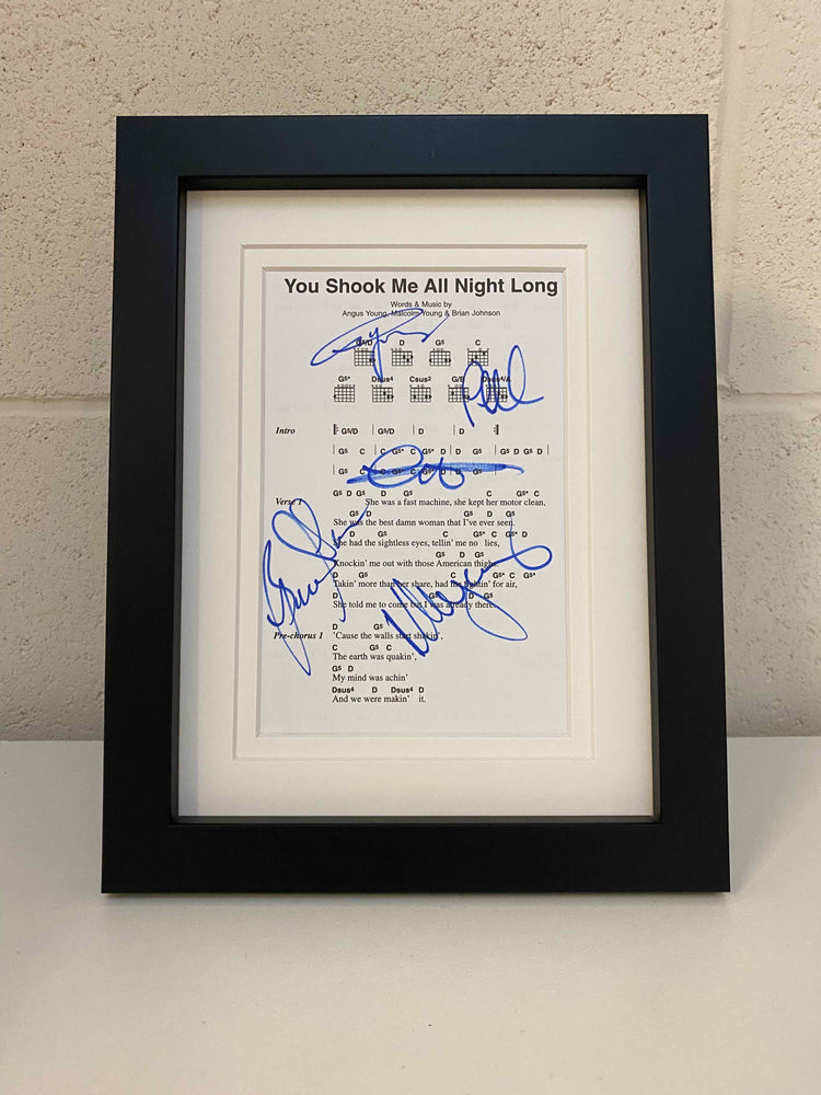 AC/DC | You Shook Me all Night Long | Autographed Lyric/Chord Sheet | Framed