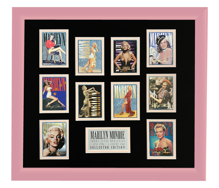 Marilyn Monroe 10 Trading Card Display | Framed in Blush Pink